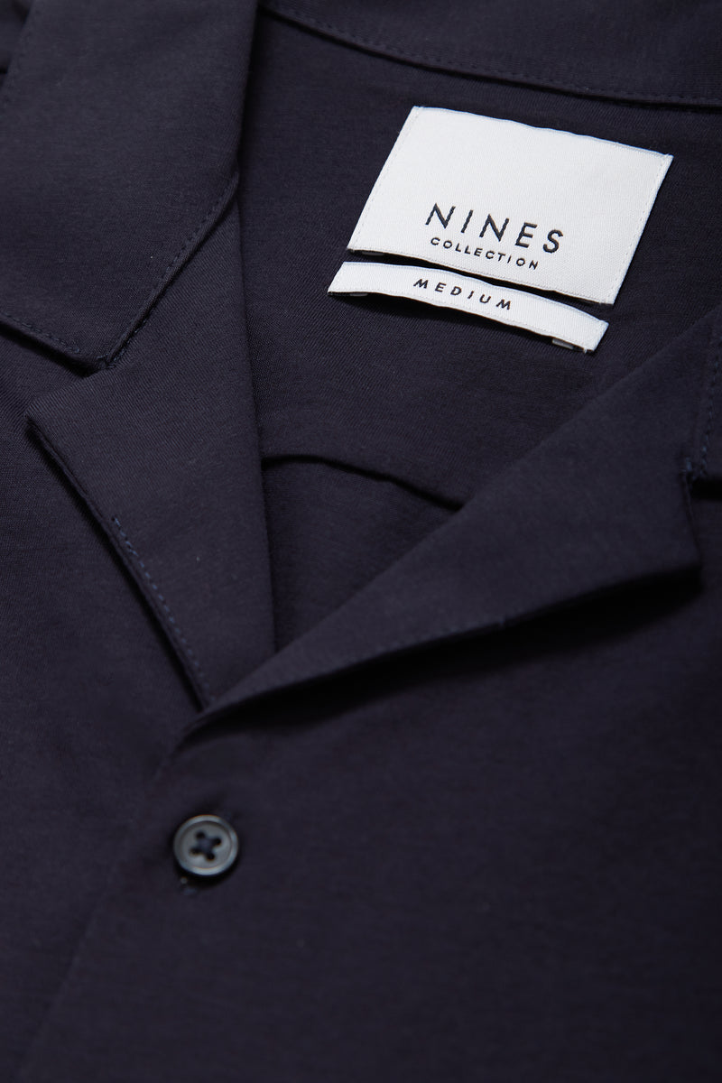 Petrosa Mercerised Revere Collar Shirt in Navy - Nines Collection