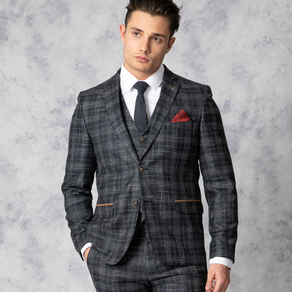Chester Slim Fit Navy Check Three Piece Suit