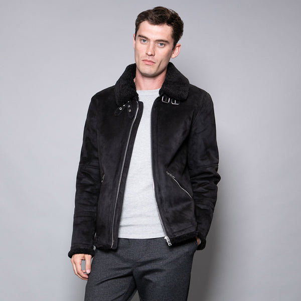 Olof Men's Borg Suede Jacket In Black Nines Collection