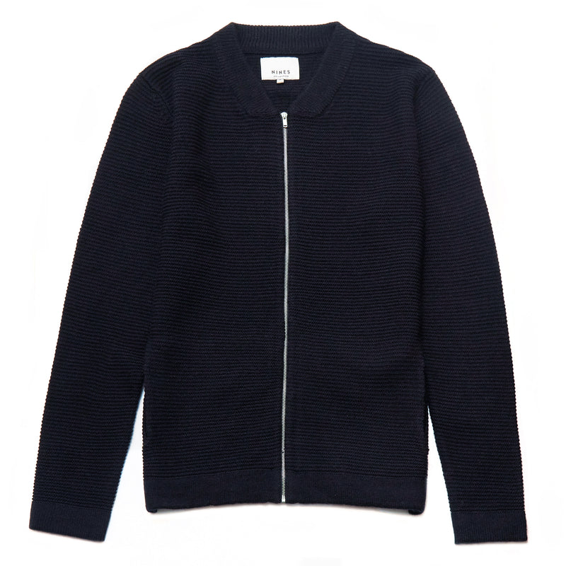 Ligenza Knitted Zip-Through Cardigan in Peacoat - Nines Collection