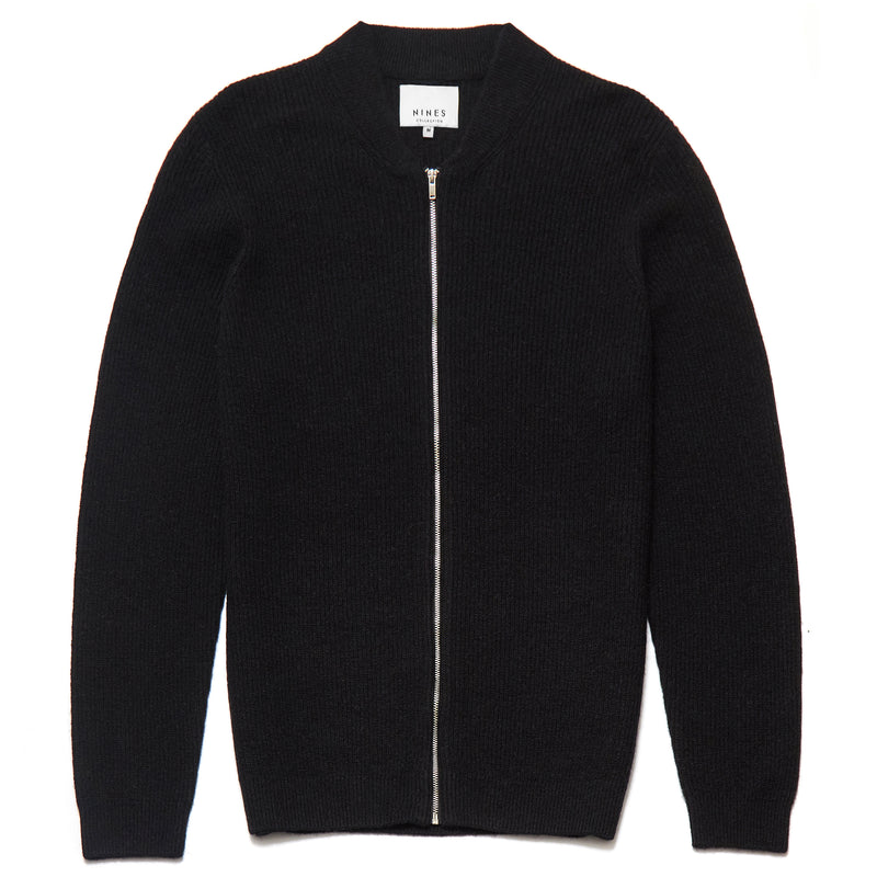 Beauchamp Lambswool Blend Zip Through Cardigan in Black - Nines Collection