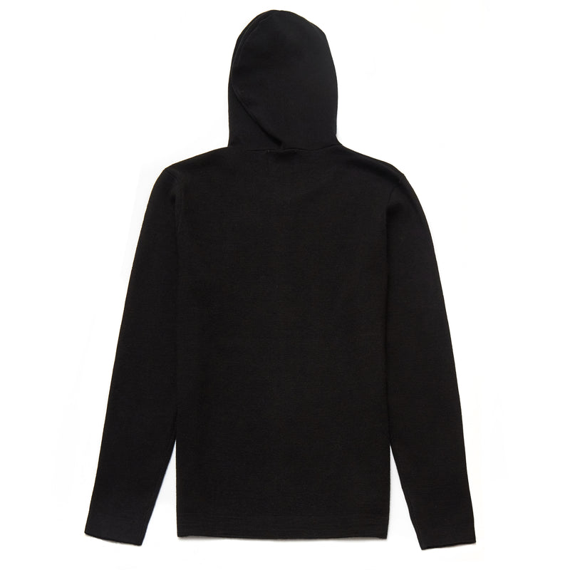 Sunningdale Merino Wool Blend Hooded Cardigan in Black - Nines Collection