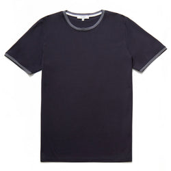 Don Mercerised Stripe Detail Crew Neck T-Shirt in Navy - Nines Collection