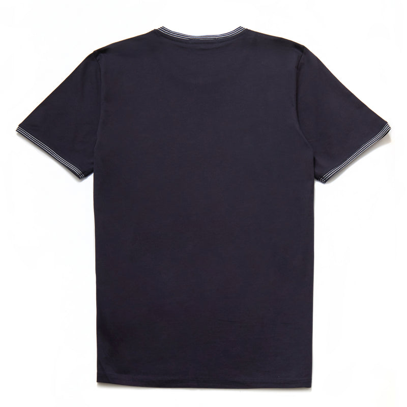 Don Mercerised Stripe Detail Crew Neck T-Shirt in Navy - Nines Collection