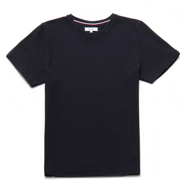 Paolo Rib Textured Crew Neck T-Shirt in Navy - Nines Collection
