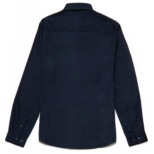 Oliver Slim Fit Satin Finish Shirt in Navy - Nines Collection
