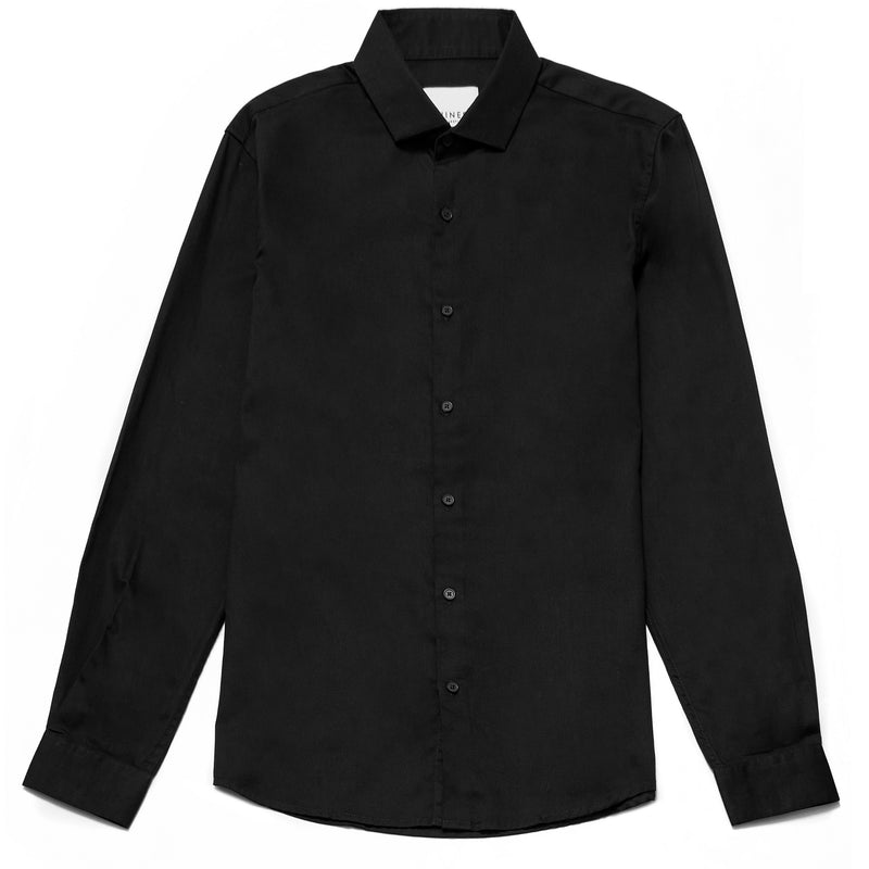 Oliver Slim Fit Satin Finish Shirt in Black - Nines Collection