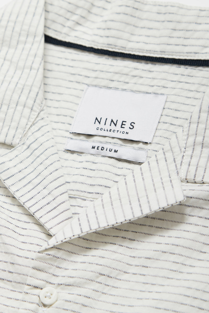 Alfredo Seer Sucker Revere Collar Shirt in Off White - Nines Collection