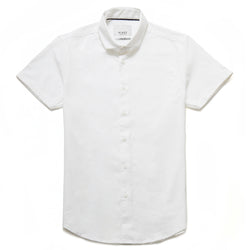 Hermano Cutaway Collar Oxford Weave Shirt in White - Nines Collection