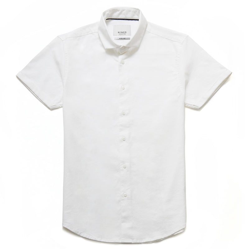 Hermano Cutaway Collar Oxford Weave Shirt in White - Nines Collection