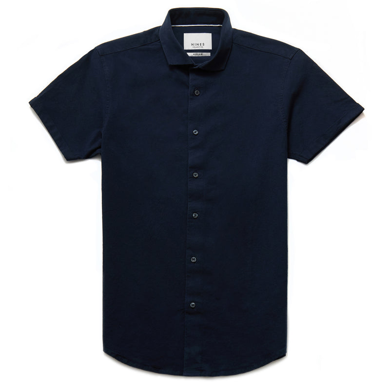 Hermano Cutaway Collar Oxford Weave Shirt in Navy - Nines Collection