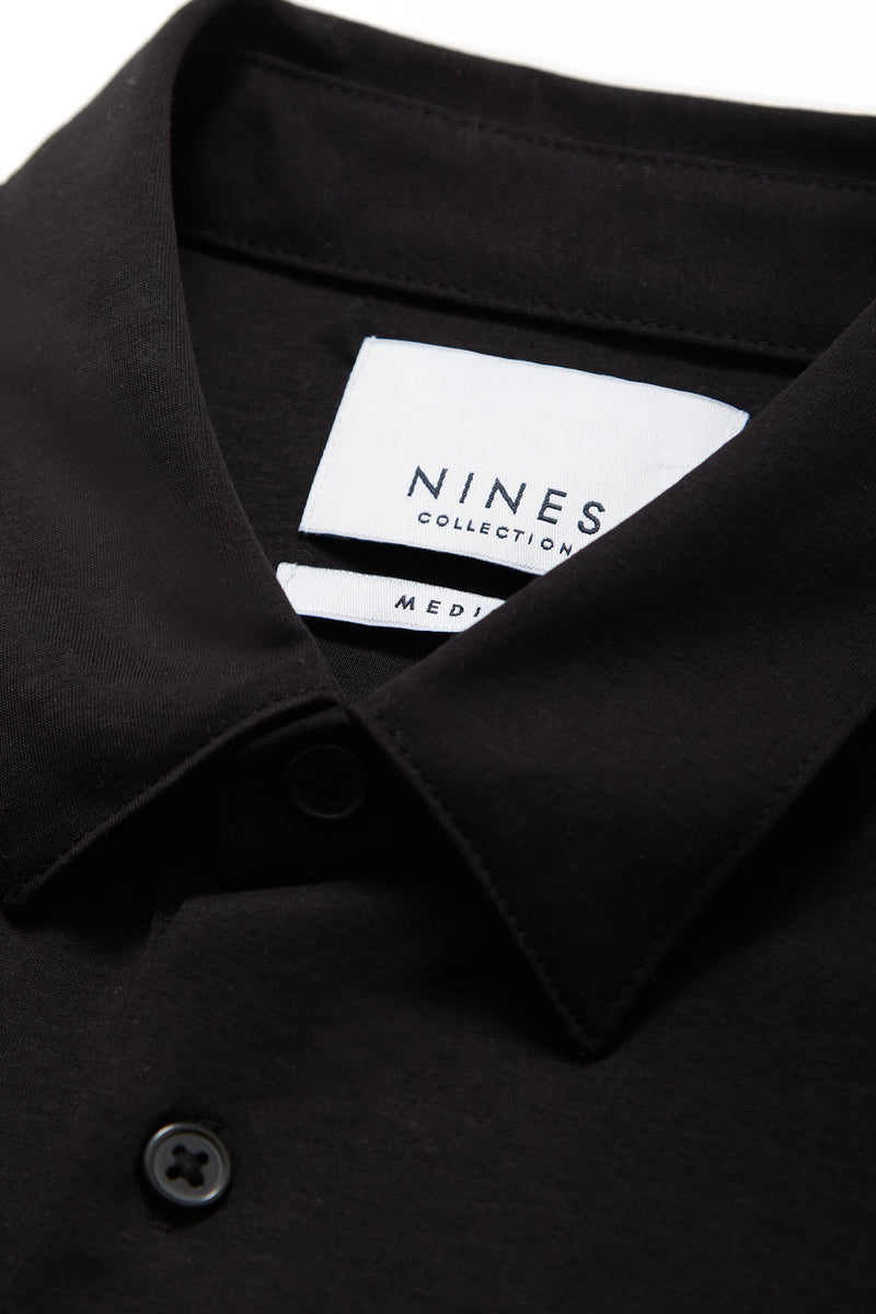 Potenza Mercerised Short Sleeved Shirt in Black - Nines Collection