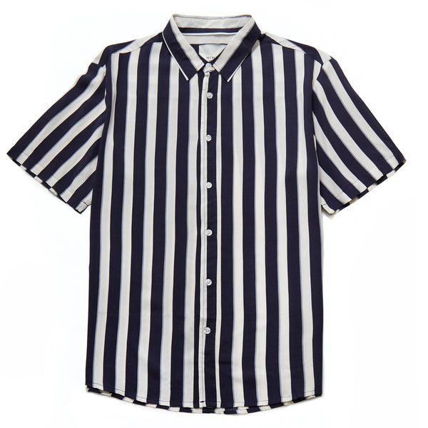 Mario Vertical Stripe Shirt in Off White/Navy - Nines Collection