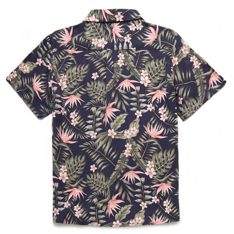 Henton Exotic Print Revere Collar Shirt in Navy/Pink - Nines Collection