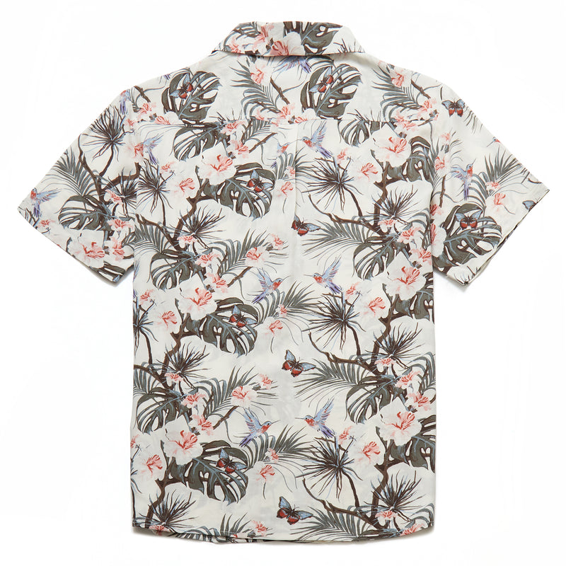 Benz Tropical Print Revere Collar Shirt in Off White - Nines Collection