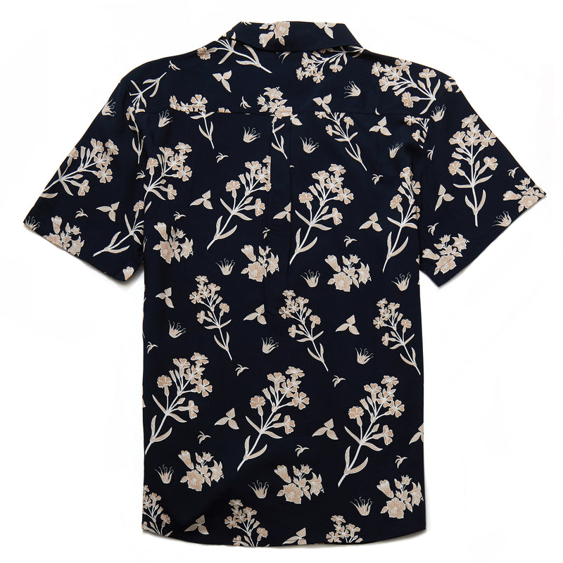 Alfa Forest Floral Print Revere Collar Shirt in Navy - Nines Collection