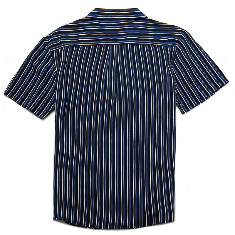 Albers Vertical Stripe Revere Collar Shirt in Navy - Nines Collection