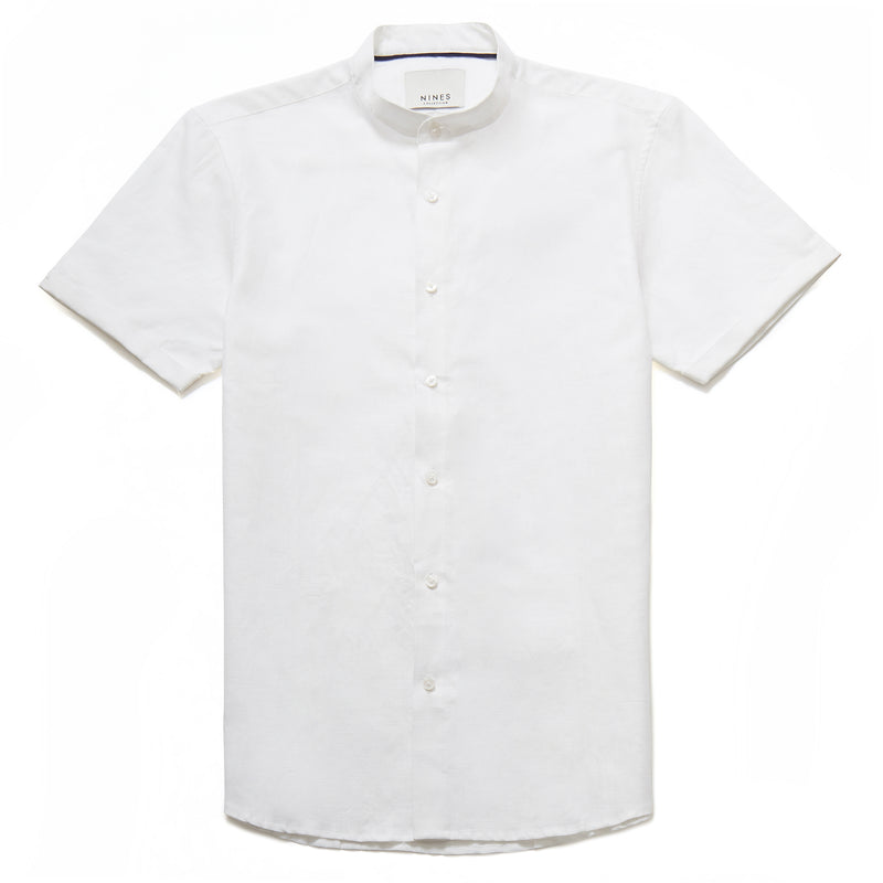 Zagato Linen Blend Grandad Collar Shirt in White - Nines Collection