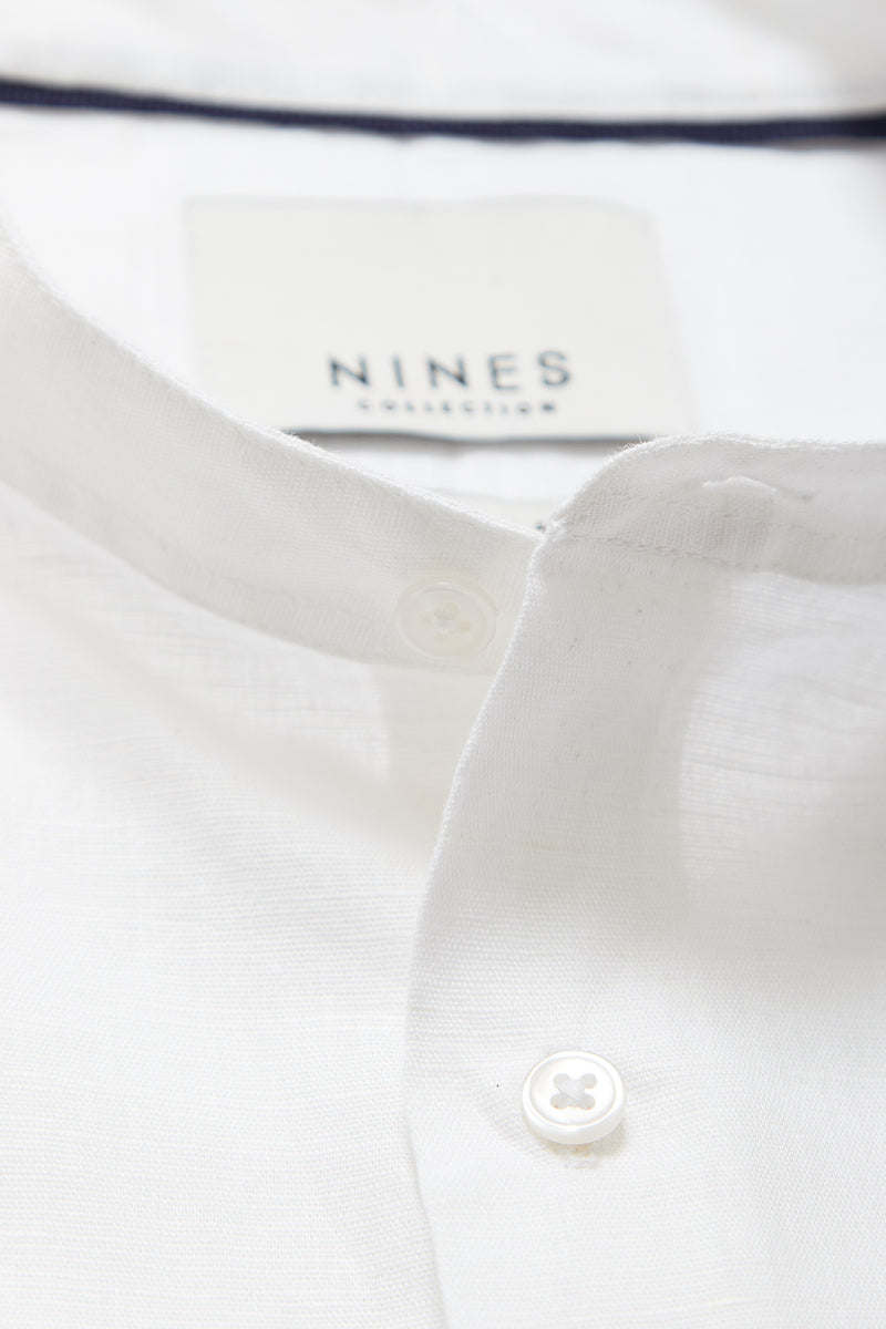 Zagato Linen Blend Grandad Collar Shirt in White - Nines Collection