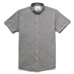 Pironi Textured Grandad Collar Shirt in Grey - Nines Collection