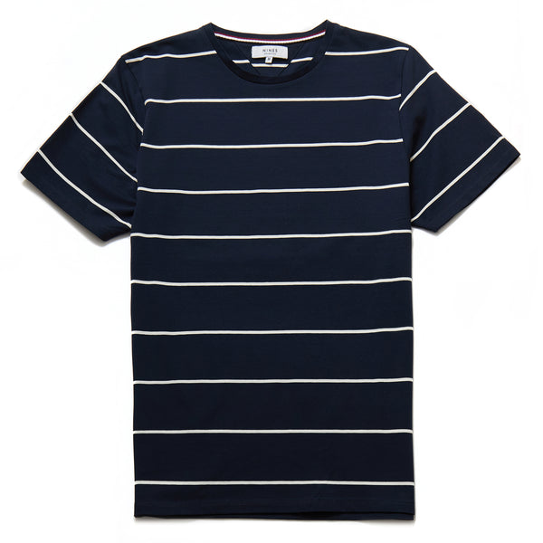 Timo Mercerised Stripe T-Shirt in Navy - Nines Collection