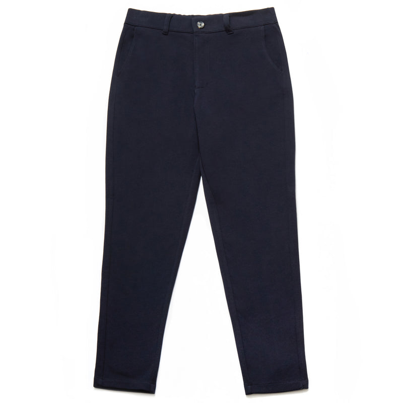 Pisa Cotton Blend Piqué Trousers in Navy - Nines Collection