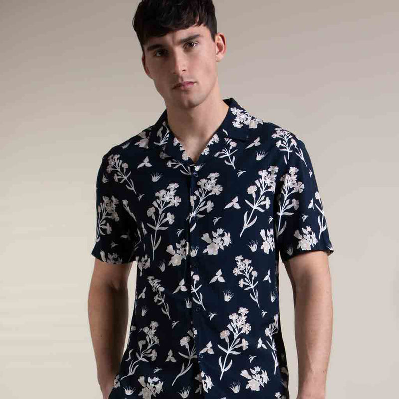 Alfa Forest Floral Print Shirt in Navy