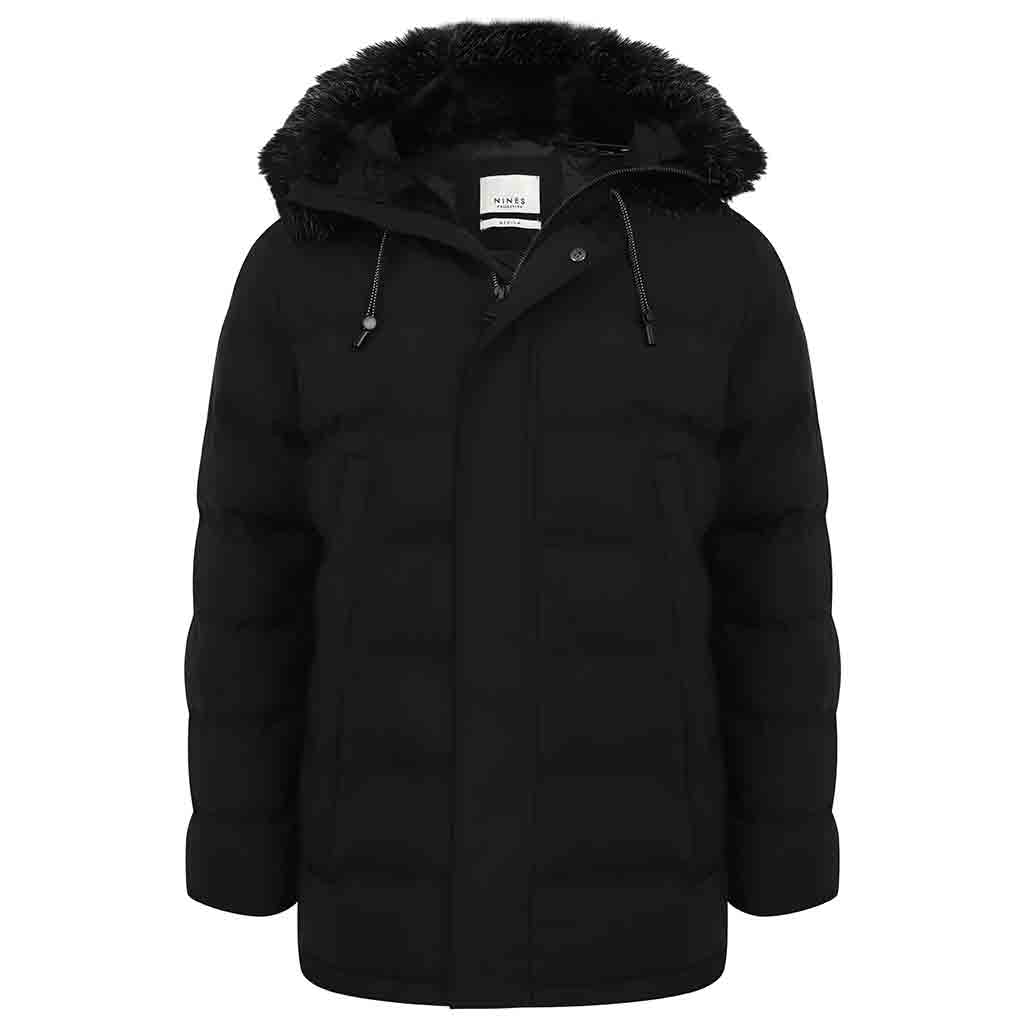 Aaran Men's Fur Hooded Puffer Coat In Black – Nines Collection