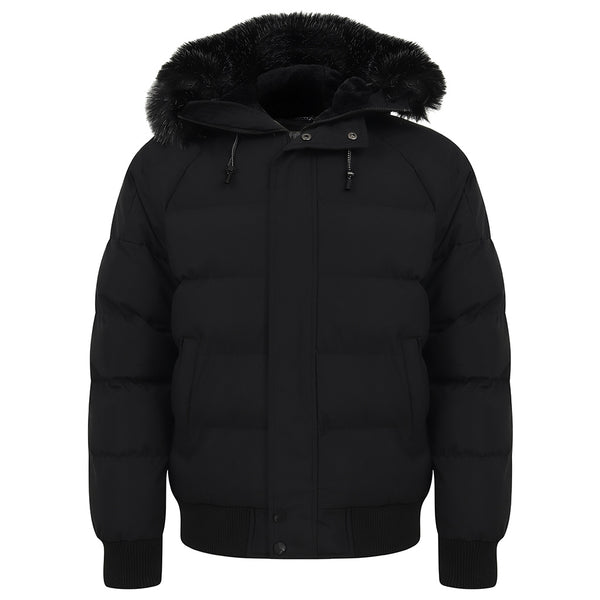 Camperdown Faux Fur Hooded Puffer Jacket In Black