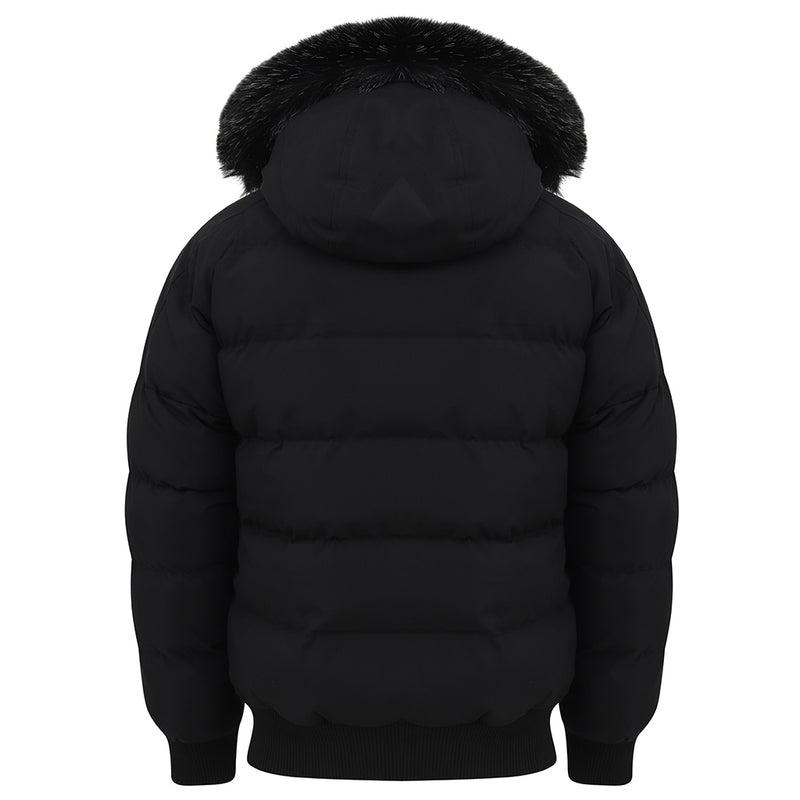 Camperdown Faux Fur Hooded Puffer Jacket In Black