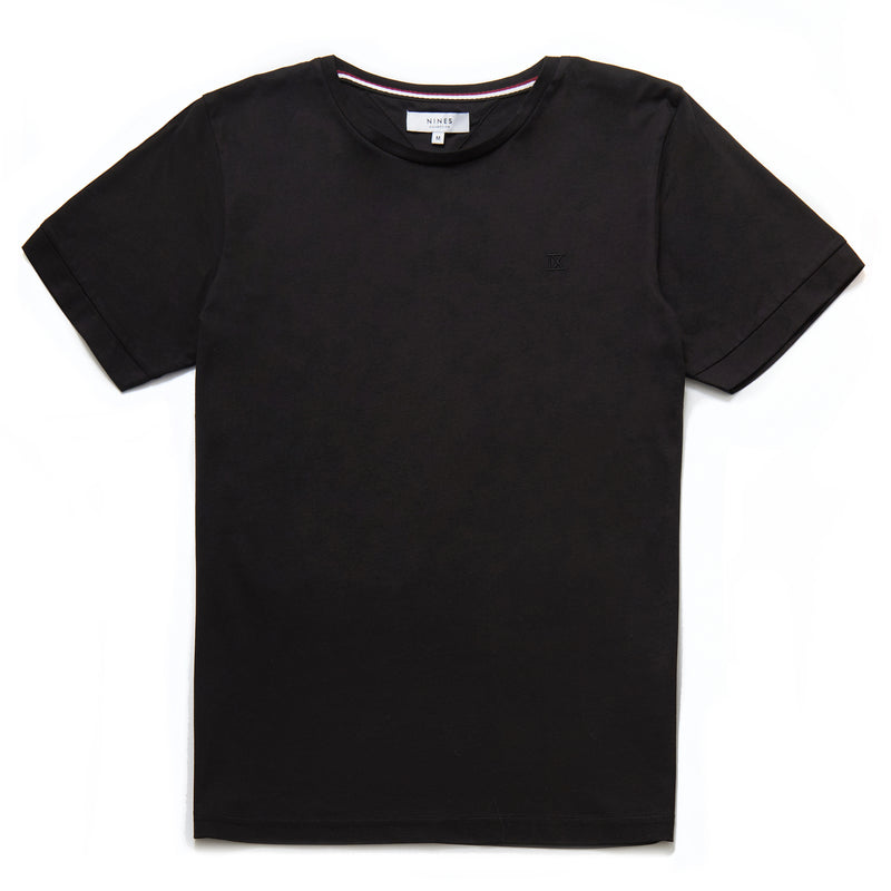 Finnegan Mercerised Roman Numeral T-Shirt in Black - Nines Collection