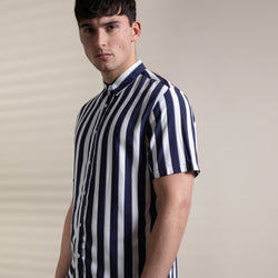 Mario Vertical Stripe Shirt in Off White/Navy - Nines Collection