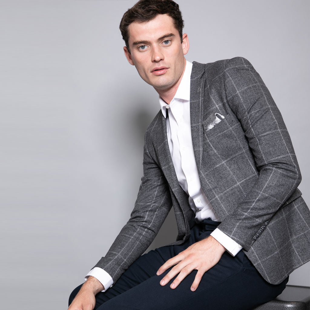 Senna Slim Fit Grey Check Men's Blazer Jacket – Nines Collection