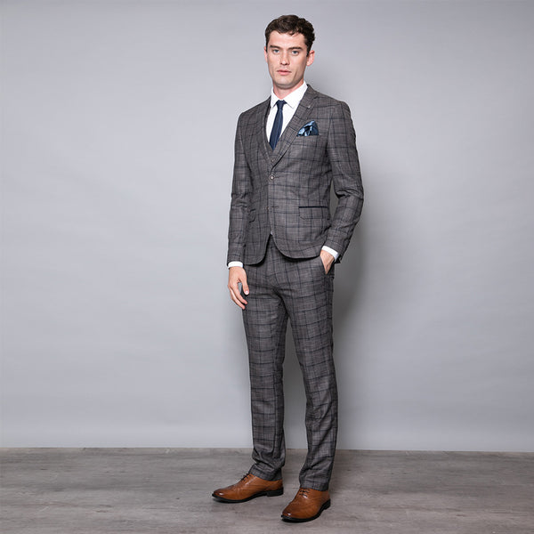 Tommy Slim Fit Brown and Navy Three Piece Suit