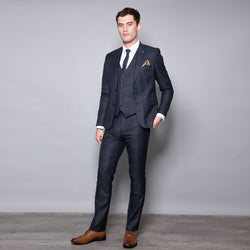 Winston Slim Fit Navy and Yellow Check Three Piece Suit