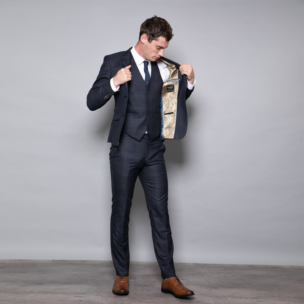 navy blue suit and yellow dress Winston Slim Fit Navy and Yellow Check Men's Three Piece Suit – Nines  Collection