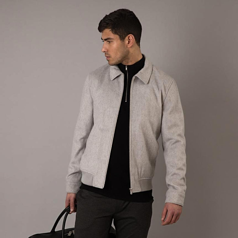 Jaron Wool Blend Harrington Men's Jacket in Silver Grey – Nines