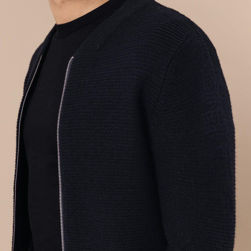 Ligenza Knitted Zip-Through Cardigan in Peacoat - Nines Collection